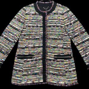 Ann Taylor Womens Multicolor Woven Tweed Jacket Zipper Pockets Frayed Edges SZ S